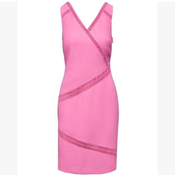 Banana Republic Pink Dress Sheath Embroidered Wedding Guest Barbie NWT 6 - Picture 12 of 12